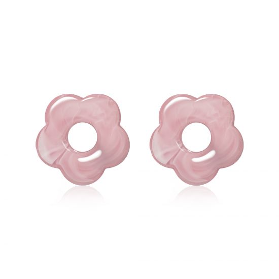 ZINZI oorbedels bloem 26mm roze kunststof