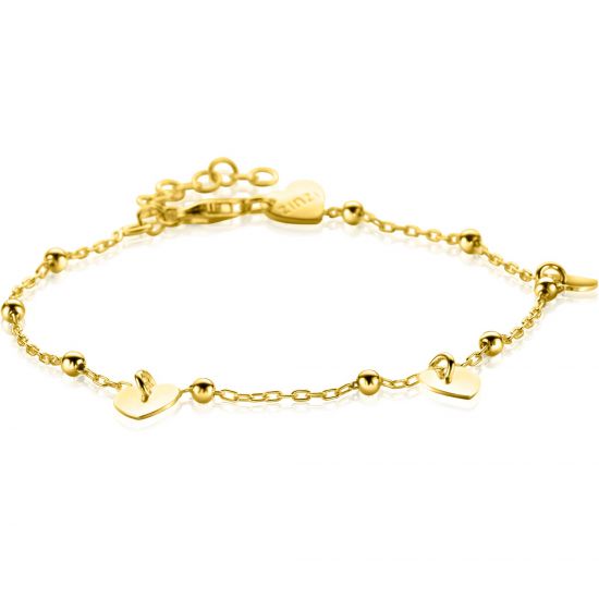 ZINZI zlv. armband gg.verg. fant. met hartjes eraan