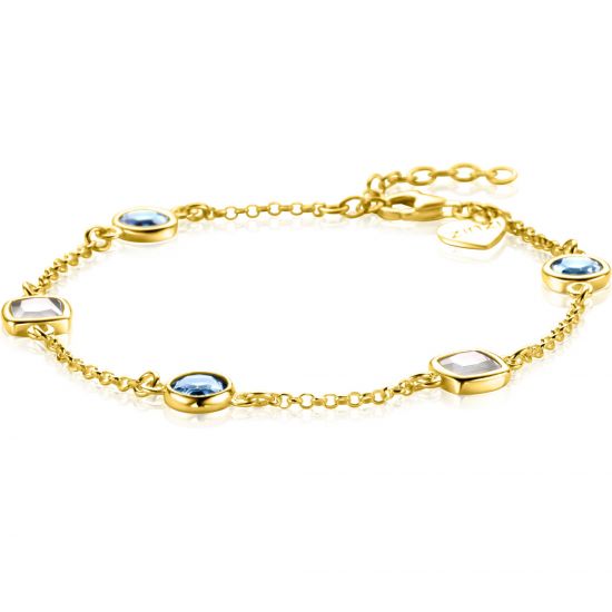 ZINZI zlv. armband gg.verg. met blauw/melkwit zirc