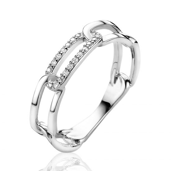 ZINZI silberner GliederRing mit Paperclip Kette weißer Zirkonia ZIR2116