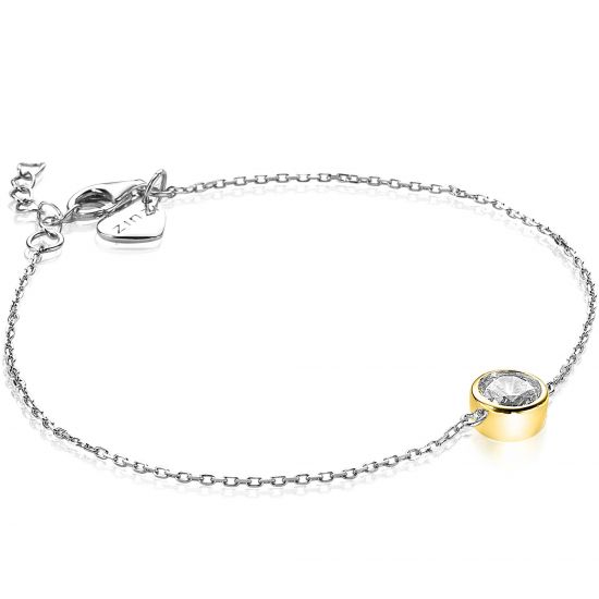 ZINZI silbernes Armband mit runder Fassung gelbvergoldet  weiß 17-19cm ZIA1775G
