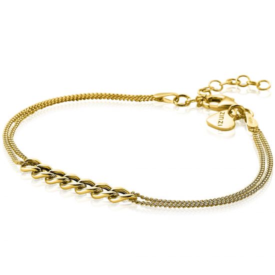 ZINZI silbernes multi-look Armband 14K gelb vergoldet mit breiten Gourmet Glieder ZIA2185G