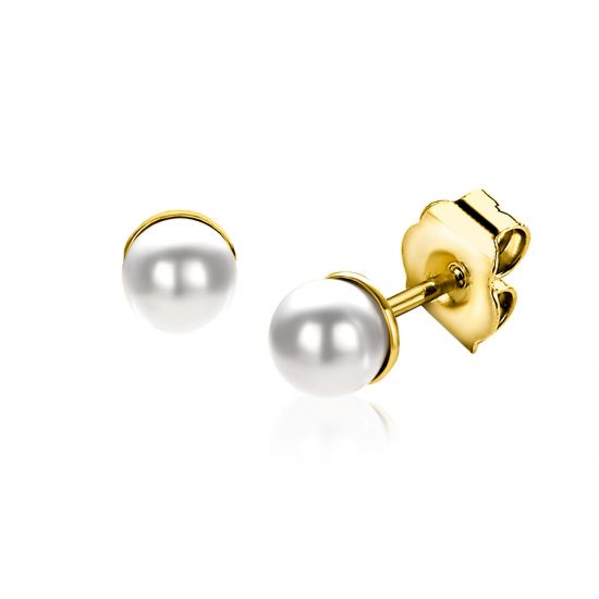 ZINZI silberne gelbvergoldete Ohrstecker 6mm weiß Perle ZIO1317Y