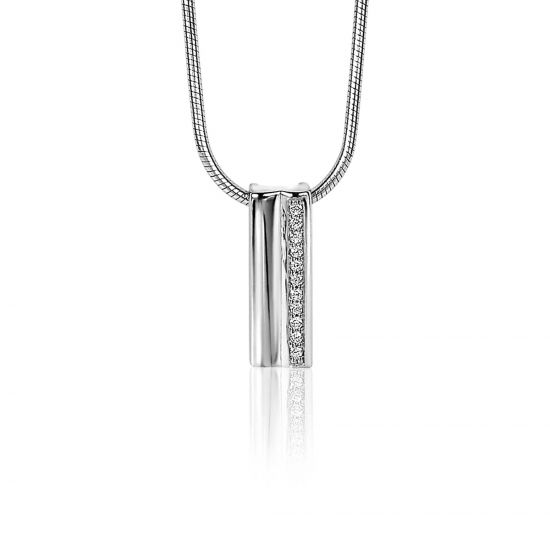 ZINZI silberner länglicher gearder Anhänger 15mm weißer Zirkonia ZIH2126