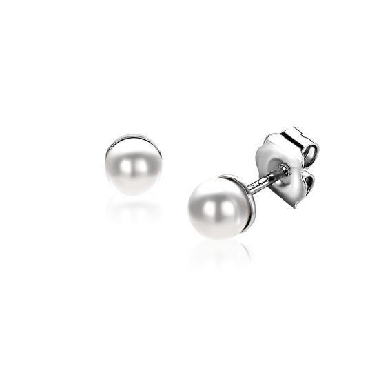 ZINZI silberne Ohrstecker 4mm weiß Perle ZIO1318