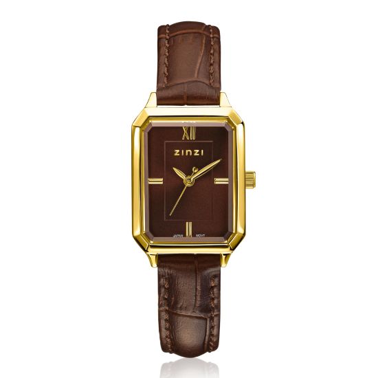 Zinzi Allure horloge 30mm gold w.plt bruin/leren band