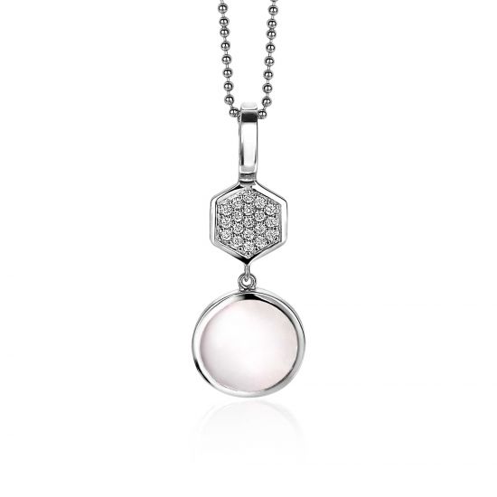 ZINZI silberner Anhänger 33mm rund Perle Sechseck weiß ZIH2011