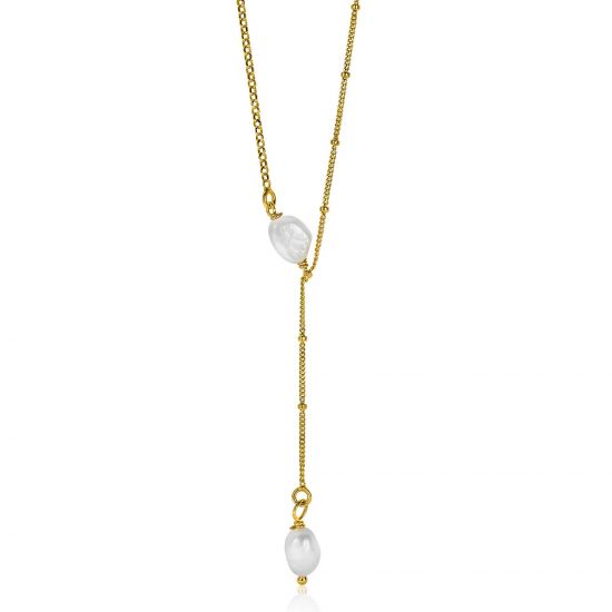 ZINZI silberne Y-Halskette 14K gelb vergoldet 45cm Kugel  weiße Perlen ZIC2187G
