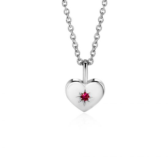 ZINZI zlv. hanger hartvorm birthstones robijn cz.