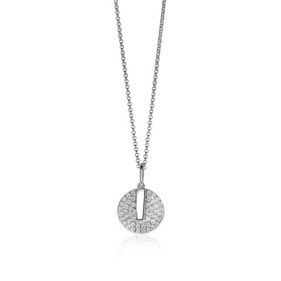 ZINZI silberne Kette 45cm mit Anhänger17mm rund  weiß ZIC1444