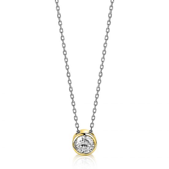 ZINZI silberne Kette mit Anhänger gelbvergoldet rund  weiß 40-45cm ZIC1775G