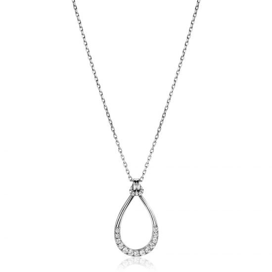 ZINZI zlv. collier druppelvorm hanger met zirconia's