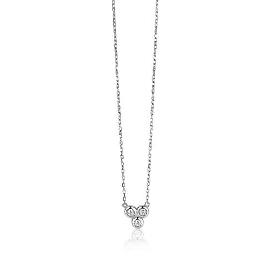 ZINZI silberne Kette 45cm mit Anhängerrund  weiß ZIC1442