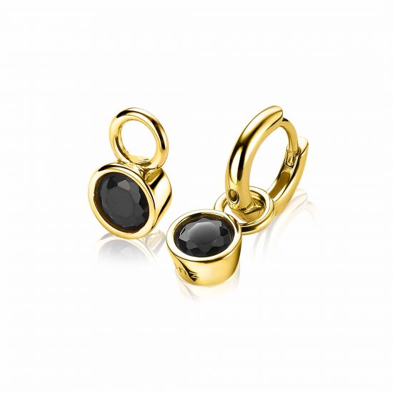 ZINZI silberne Ohrhänger 14K gelbvergoldet 7mm rund schwarz ZICH1486YZ