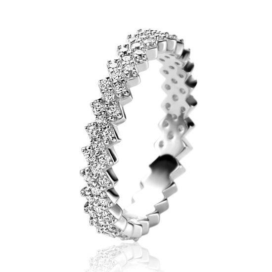 ZINZI zlv. ring zigzag bezet met zirc. mt.62