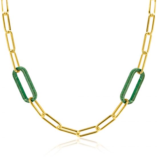 ZINZI zlv. collier gg.verg. papercilp met 2x malachiet