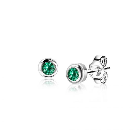 ZINZI zlv. oorknopjes birthstones smaragd cz