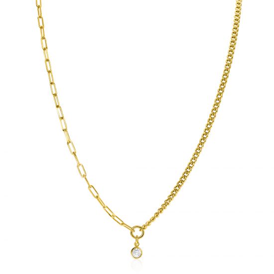 ZINZI zlv. collier gg.verg. papercl/grmt.schakel en zirc