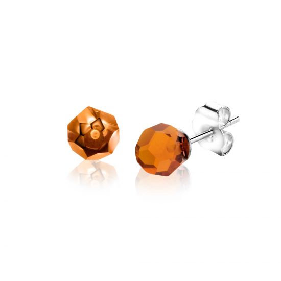 ZINZI zlv. oorknopjes bruine bead