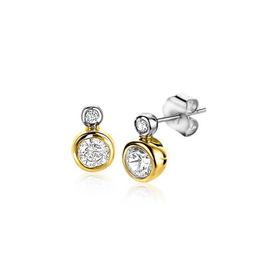 ZINZI silberne Ohrstecker 14K gelbvergoldet rund 9mm  weiß ZIO2146