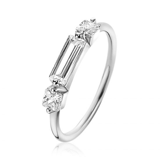ZINZI silberner Ring Baguette Rechteck Viereck weiß ZIR2056