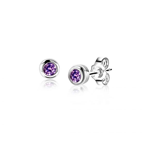 ZINZI zlv.oorknopjes birthstones amethist cz