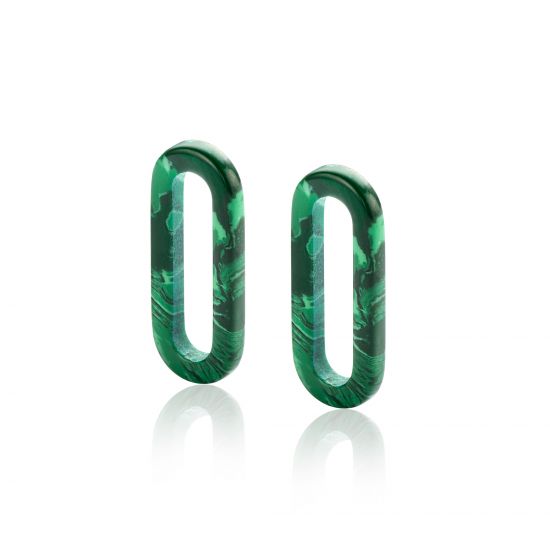 ZINZI zlv. oorbedels malachiet ovaal 20mm lang