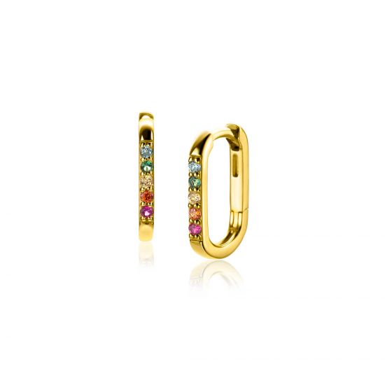 14mm ZINZI vergoldete Silber Luxusringe in ovaler Form, besetzt mit regenbogenfarbenen Steinen ZIO2598