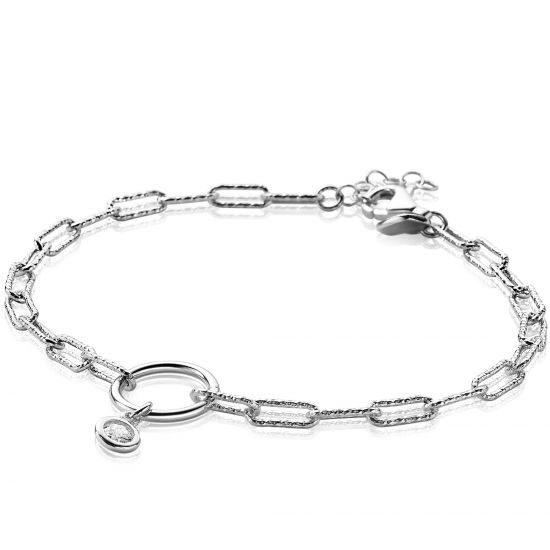 ZINZI silbernes paperclip Gliederarmband 3mm rund weiße Zirkonia 19-21cm ZIA2200
