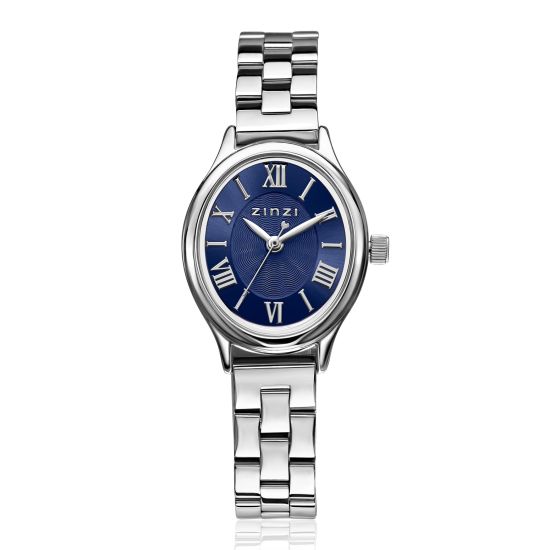 Zinzi Ovale horloge 26mm blauwe w.plaat st.band