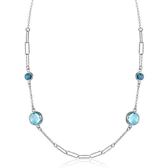 ZINZI zlv. collier fantasie met blauw tinten zirc.