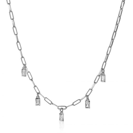 ZINZI silberne Halskette paperclip Glieder baguette Zirkonias 40-43cm ZIC2103