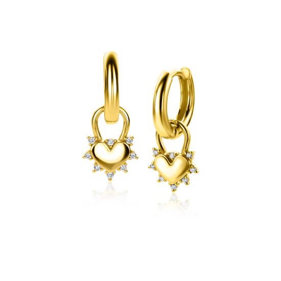 ZINZI Silberne Ohranhänger extra 14 Karat gelbgold vergoldetes Herz mit weißen Zirkonias 8mm ZICH2253