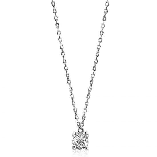 "ZINZI silberne Kette Chaton Fassung rund  weiß 40-45cm ZIC1750"