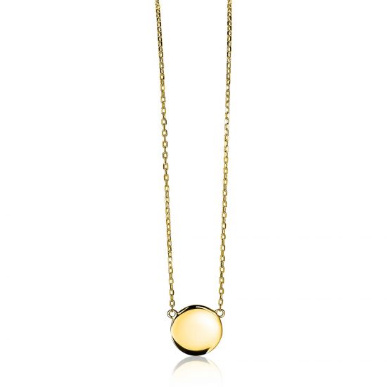 ZINZI zlv. collier gg.verg. rond plaatje 11mm 42/45cm