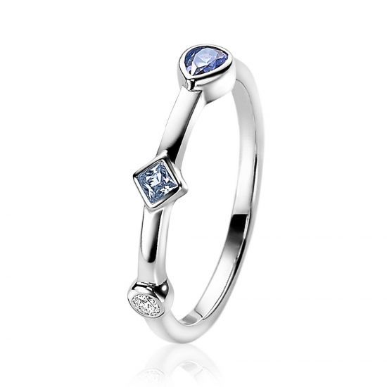 ZINZI silberner Ring rund Dreieck Tropfen weiß blau ZIR2091