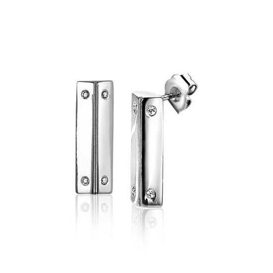 "Mart Visser by ZINZI silberne Ohrstecker spitz zulaufend mit weißen Zirkonias  12 x 4mm MVO21"