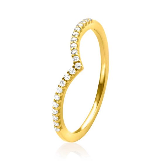 ZINZI Gold ring V-vorm bezet met zirconia's mt.56