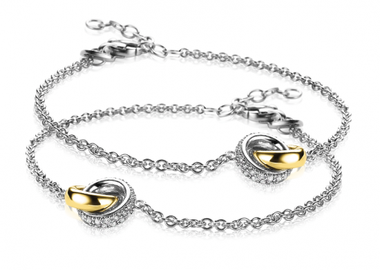 ZINZI Set von 2 silbernen Armbändern zweifarbige Glieder mit zwei Ringen verbunden 18-21cm ZIA2102-SET