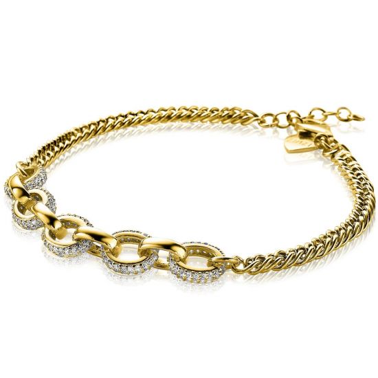 ZINZI silbernes Gourmet Armband 14K gelb vergoldet grobe ovale Glieder zweifarbig  weiße Zirkonia ZIA2203Y