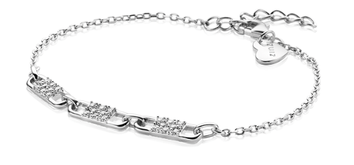 ZINZI silbernes Gliederarmband mit drei schicken Ovalen weiß 17-20cm ZIA2268