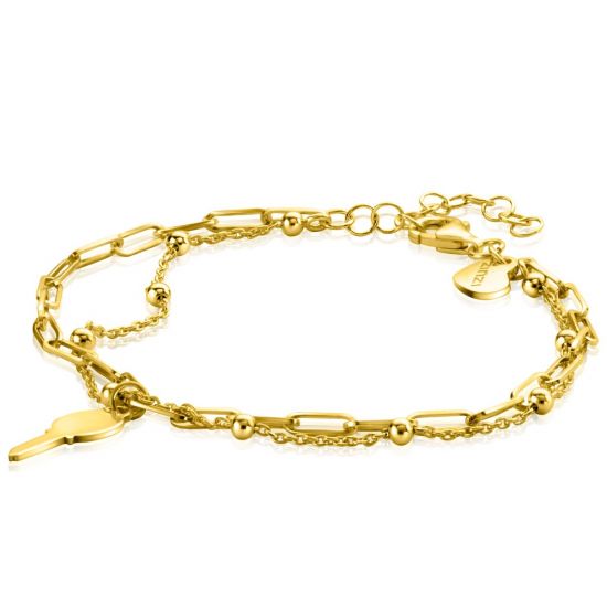 ZINZI zlv. armband 2rij gg.verg.fant. hanger sleutel