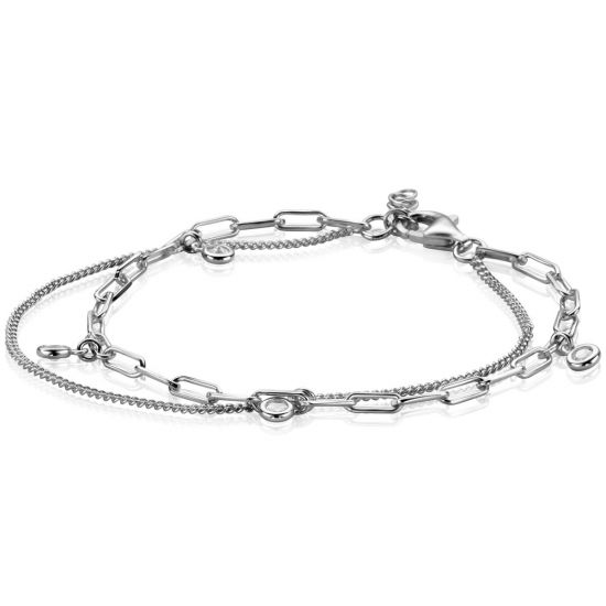 ZINZI zlv.armband 2rij grmt/papercilp zirc.hangertjes