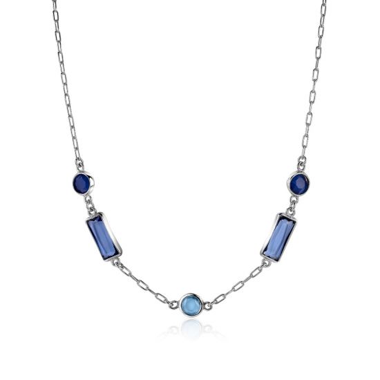 ZINZI zlv. collier met rechthoek/rond blauw 45cm