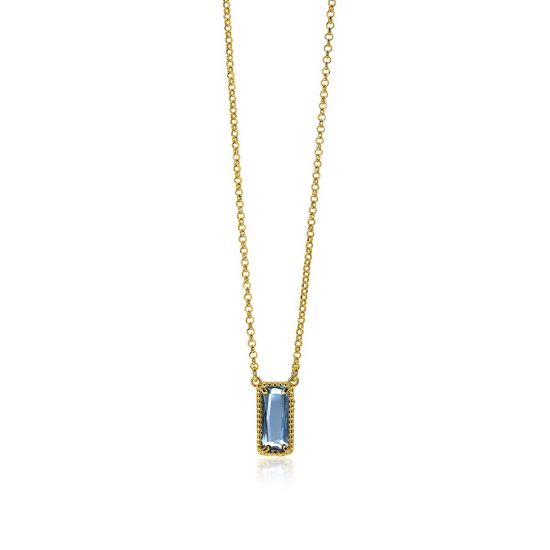 ZINZI zlv. collier gg.verg. met rechthoek blauw 45cm