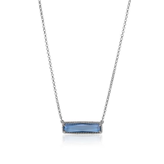 ZINZI zlv. collier met rechthoek blauw 45cm