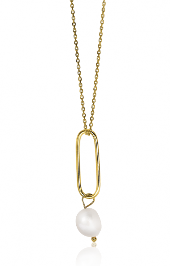 ZINZI silberne Kette 14K gelb vergoldet 45cm oval 43mm  weiße Perle ZIC2188G