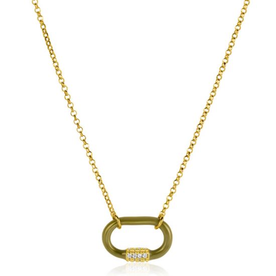 ZINZI zlv. collier met hanger olijfgroen met zirc.