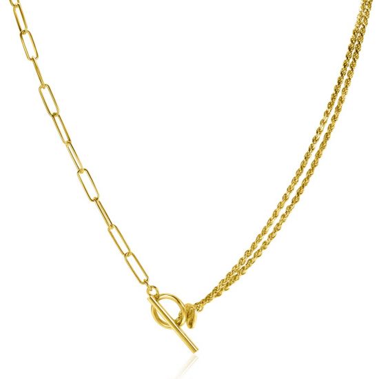 ZINZI zlv. collier gg.verg. paperclip/koord met t-bar