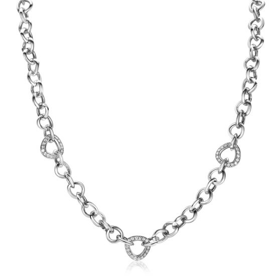 ZINZI zlv. collier met 3x schakels driehoek zirc.
